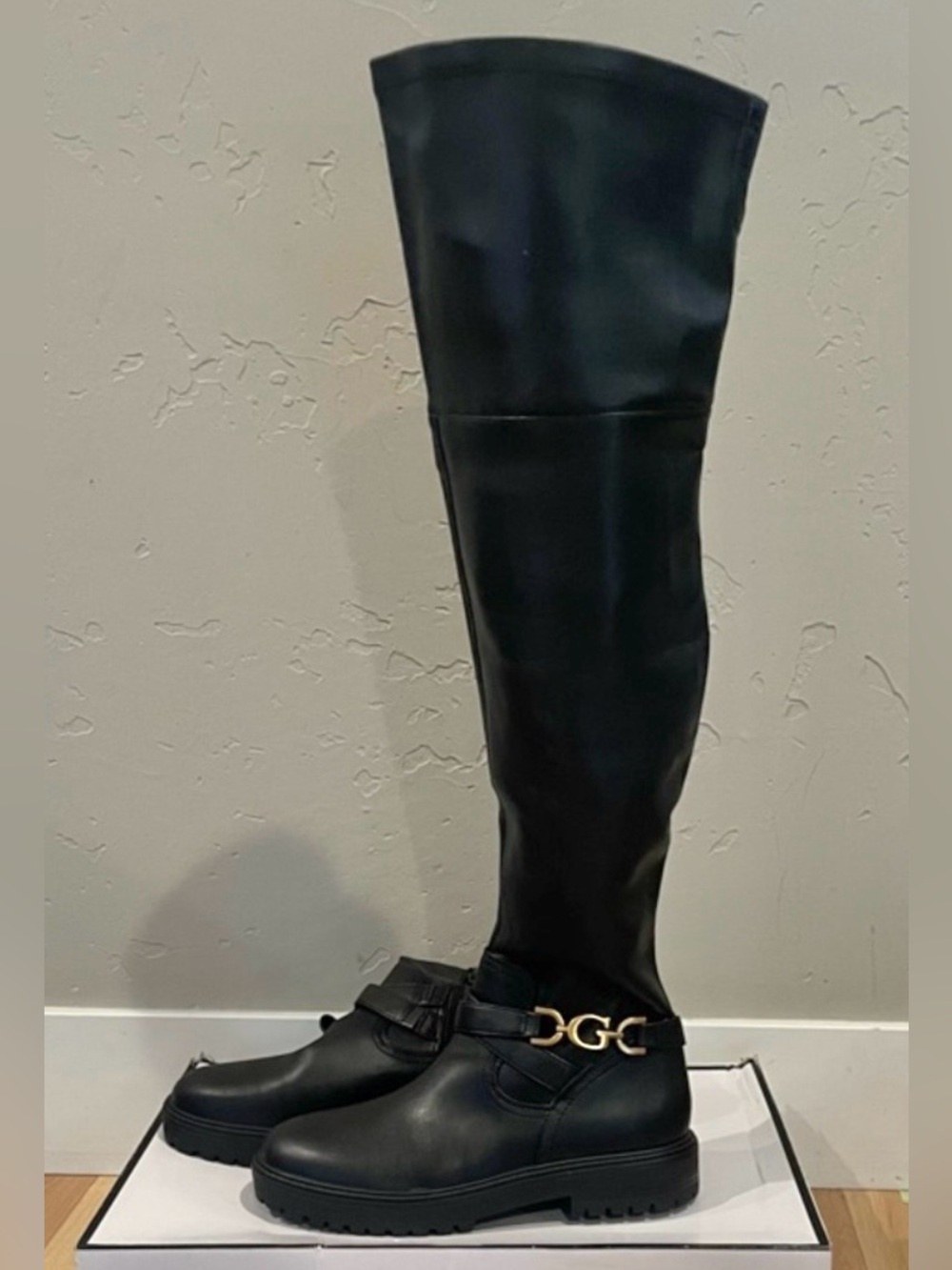 GUESS Jellio Black Over-the-Knee Lug Sole Boots